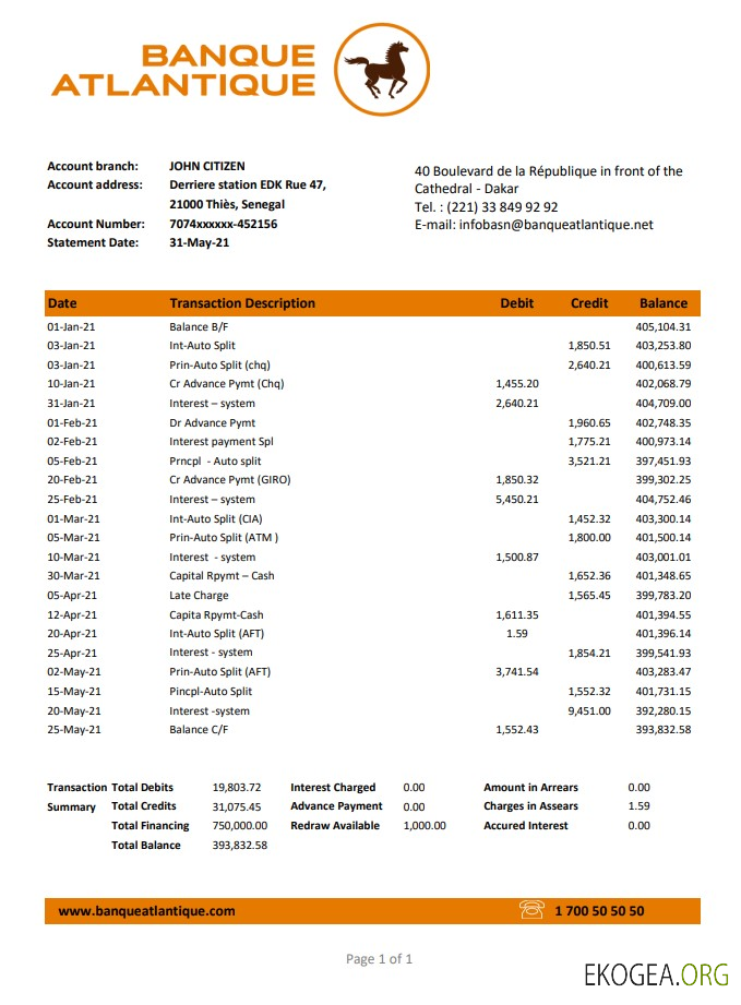 Sénégal Banque Atlantique excel pdf